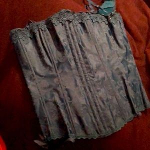 Brand new in the sleeve! FOH corset 38C teal all parts garders and g-string incl